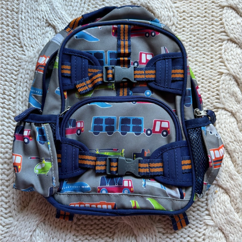 Pottery Barn Kids Gray Backpack with Vehicle Pattern